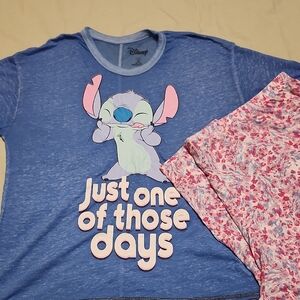 Disney Women's Pajama Set - Blue and Pink Stitch Design